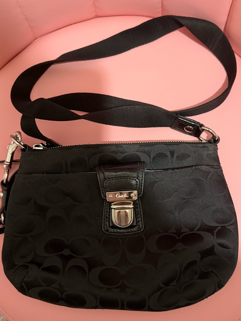 Coach Black Signature Satin Crossbody Bag